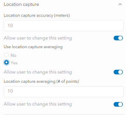 Location capture settings within the builder